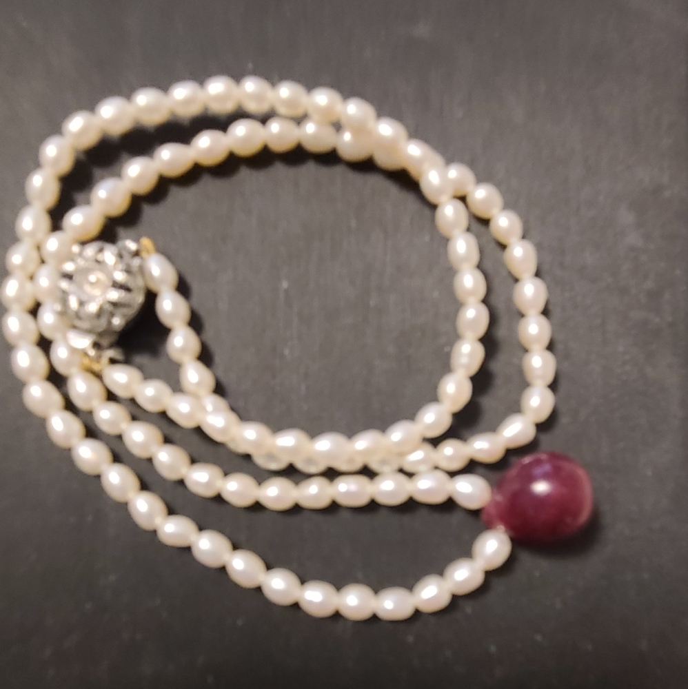 Genuine fresh water pearl and Ruby necklace